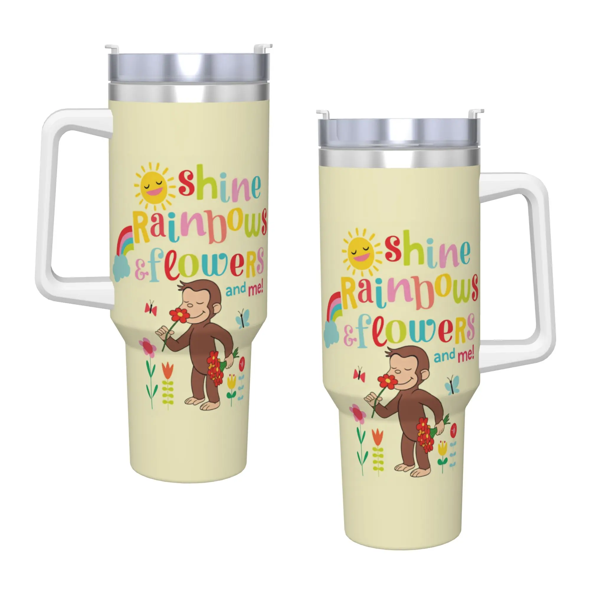 Curious George Monkey Stainless Steel Tumbler  Travelist Thermal Cups With Straws Large Capacity Cold Drink Car Mugs