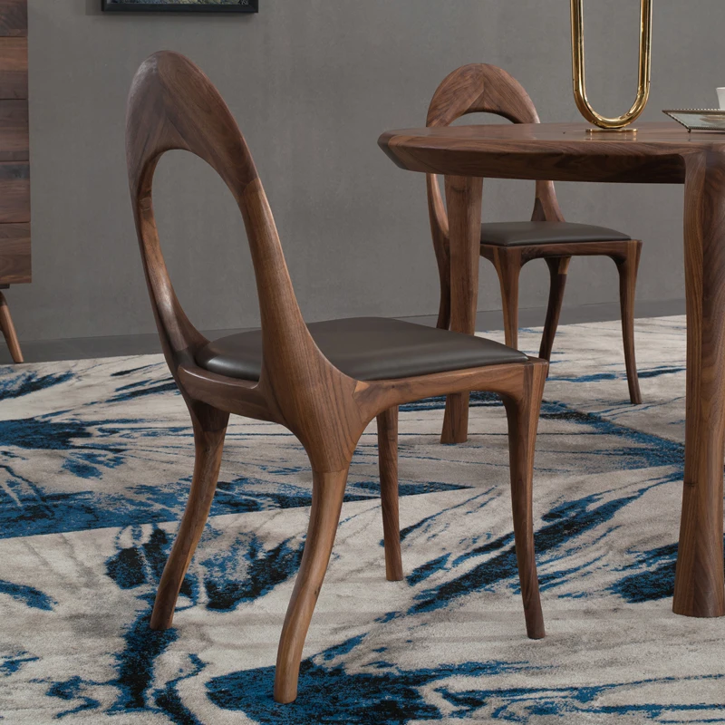 North American black walnut all solid wood dining chair Italian light luxury log chair head layer leather chair home custom image 2