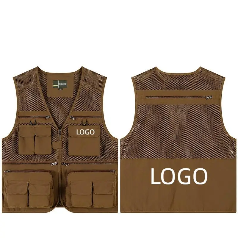 Advertising Shirt Vest Custom Printed Logo Photography Fishing Workwear Multi Pocket Journalist Workwear Mesh Breathable Vest
