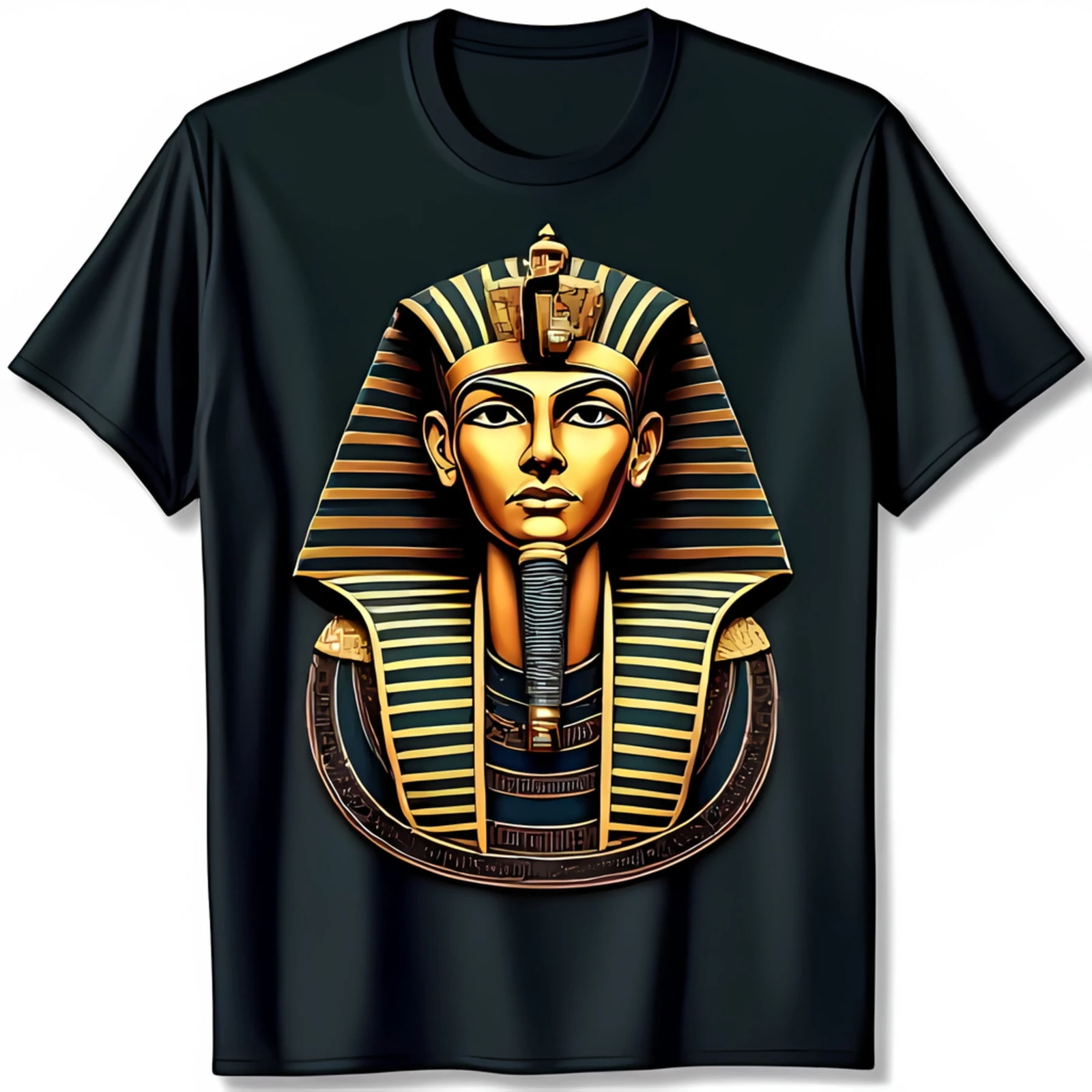 Stylish Black T-Shirt with Gold Tutankhamun Pharaoh Graphic Design