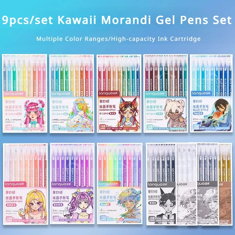 198/6 pcs Kawaii Morandi Gel Pens Set Art Markers Multi Color Gel Ink Pens Liner Ballpoint Pen School Office Stationery Gift Pen