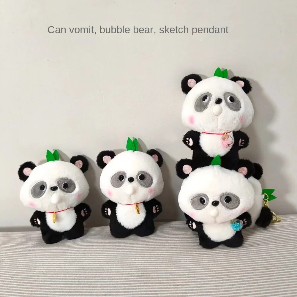 Peluche Bubble Spitting Panda Ciondolo Bottiglia Panda Cartoon Panda Portachiavi in peluche Personalizza Coppia portachiavi in peluche Panda divertente