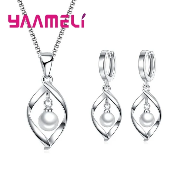 CZ Necklace Earring Bridal Jewelry Sets Wholesale S925 Sterling Silver Color Shining Cubic Zircon Water Drop Wedding Engagement