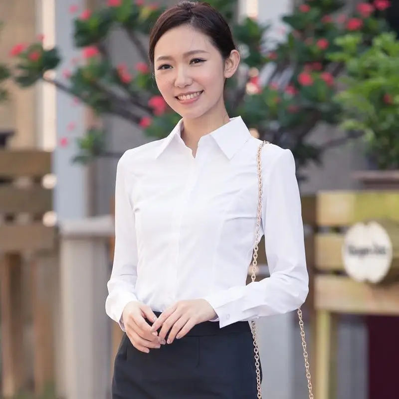 

Women's White Long Sleeve Shirt Commute Style Student Fashion Casual Pure Color Non-Shrinking Fabric Sved Design