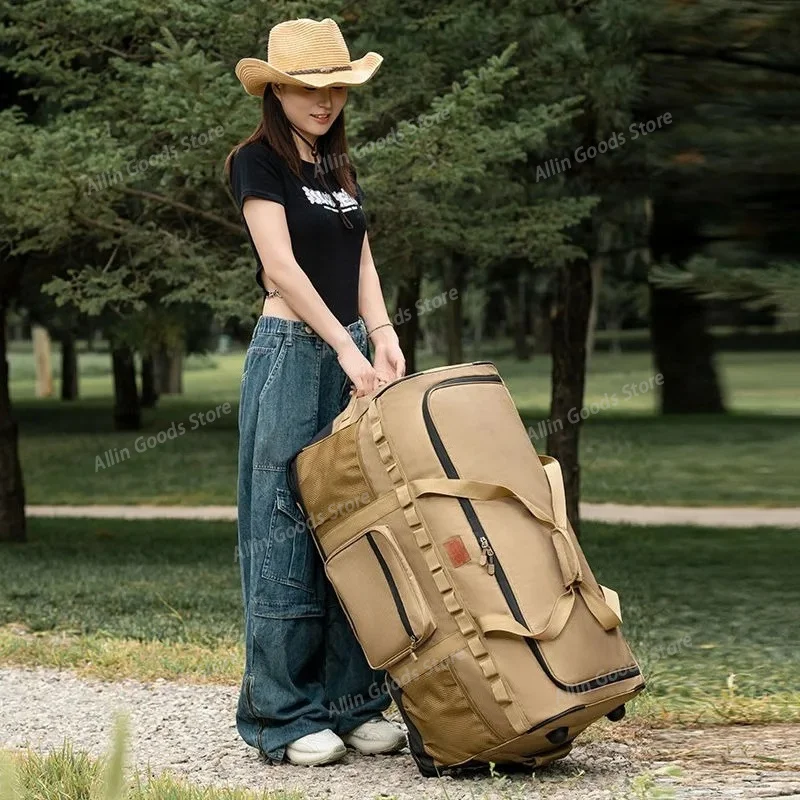 130L Wheeled Duffel Bag Waterproof Rolling Storage Pack with Rubber Wheels for Outdoor Travel Camping Hiking