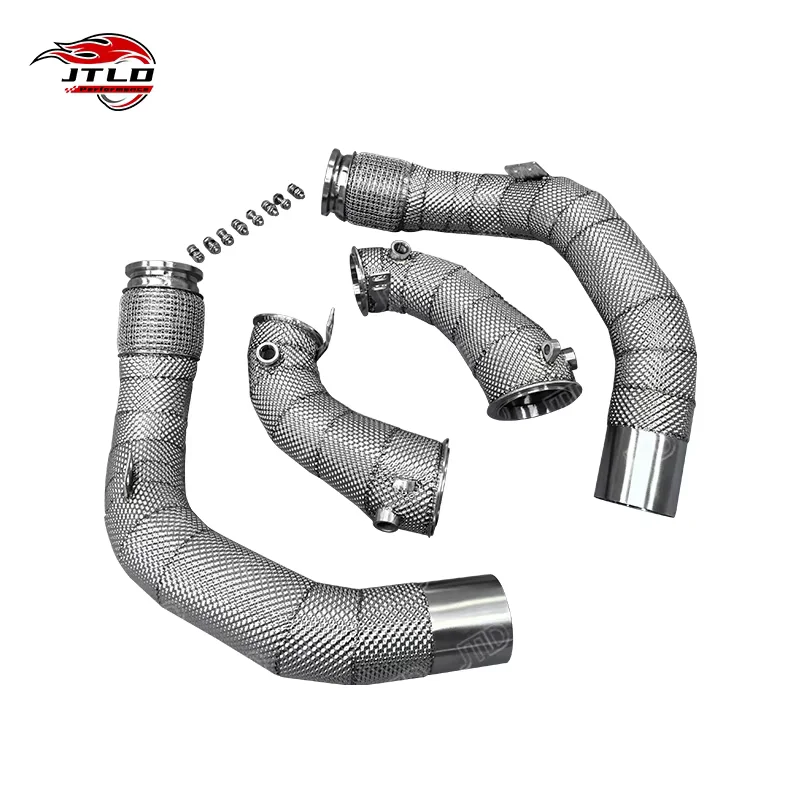 Stainless Steel 1.5mm Mirror Polished Straight Pipe With Heat Shield Exhaust Downpipe For BMW X5M F95 X6M F96