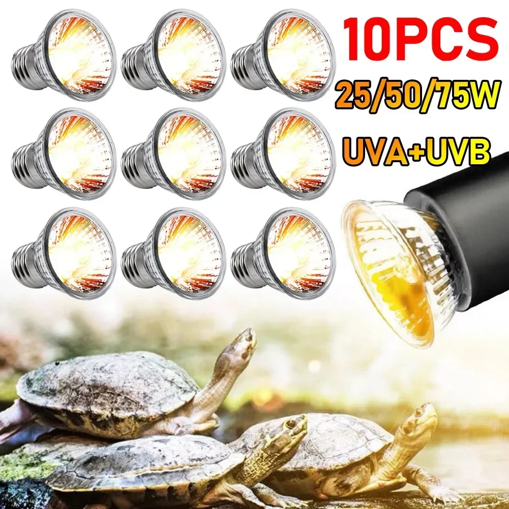 

1-10PCS 25/50/75W UVA+UVB Reptile Lamp Bulb Turtle Basking UV Light Bulbs Heating Light Full Spectrum Sunlamp for Amphibians