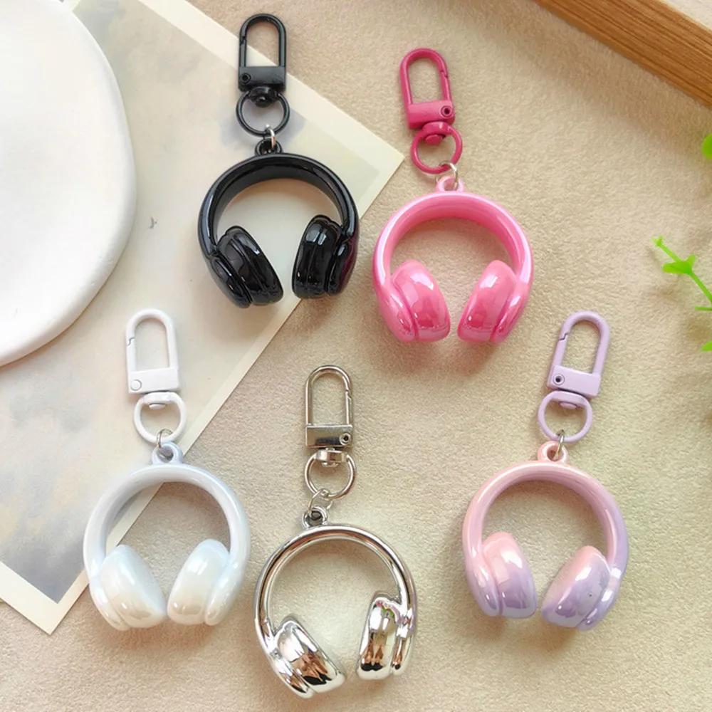 Cute Creative 3D Earphones Pendant Keychain for Women Sweet Acrylic Colorful Keyring Backpack Hanging Decoration Accessories