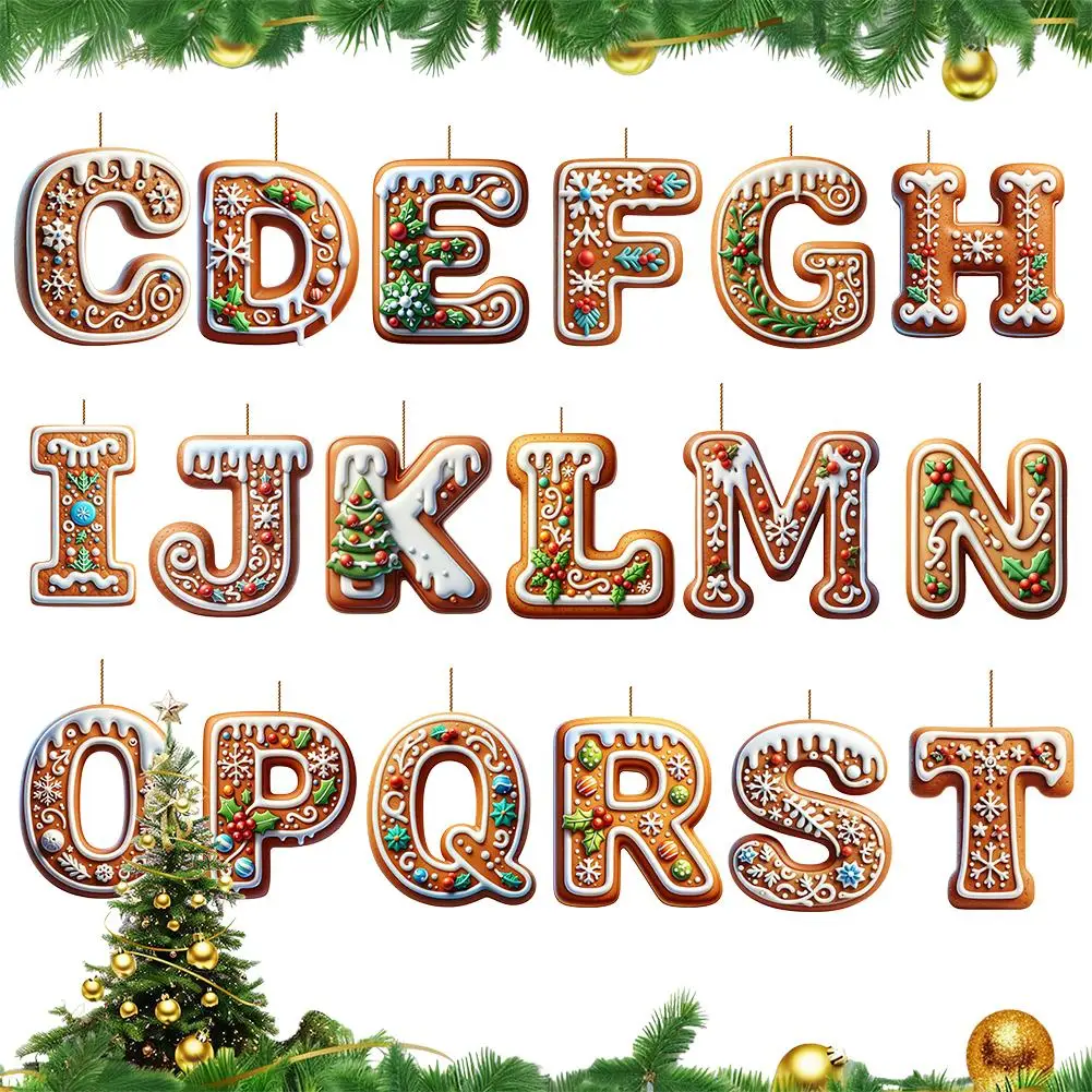 Acrylic A to Z Letters Ornaments, 26 Letter Creative Christmas Tree Decoration Pendant, Hanging 2D Flat Alphabet Letters Decor