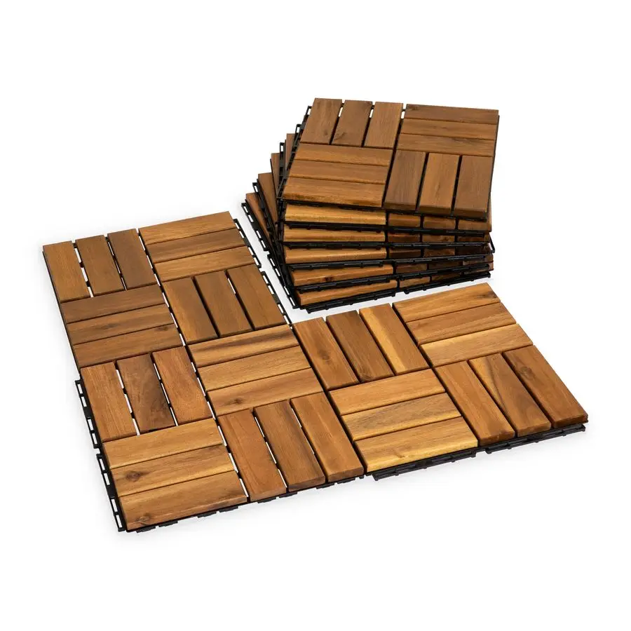 

Acacia Wood Deck Tiles, 9Pack, 12 Slats, Waterproof Outdoor Flooring for Patio, Balcony, Garden Natural Finish, 12.2 x 12.2 x 0.