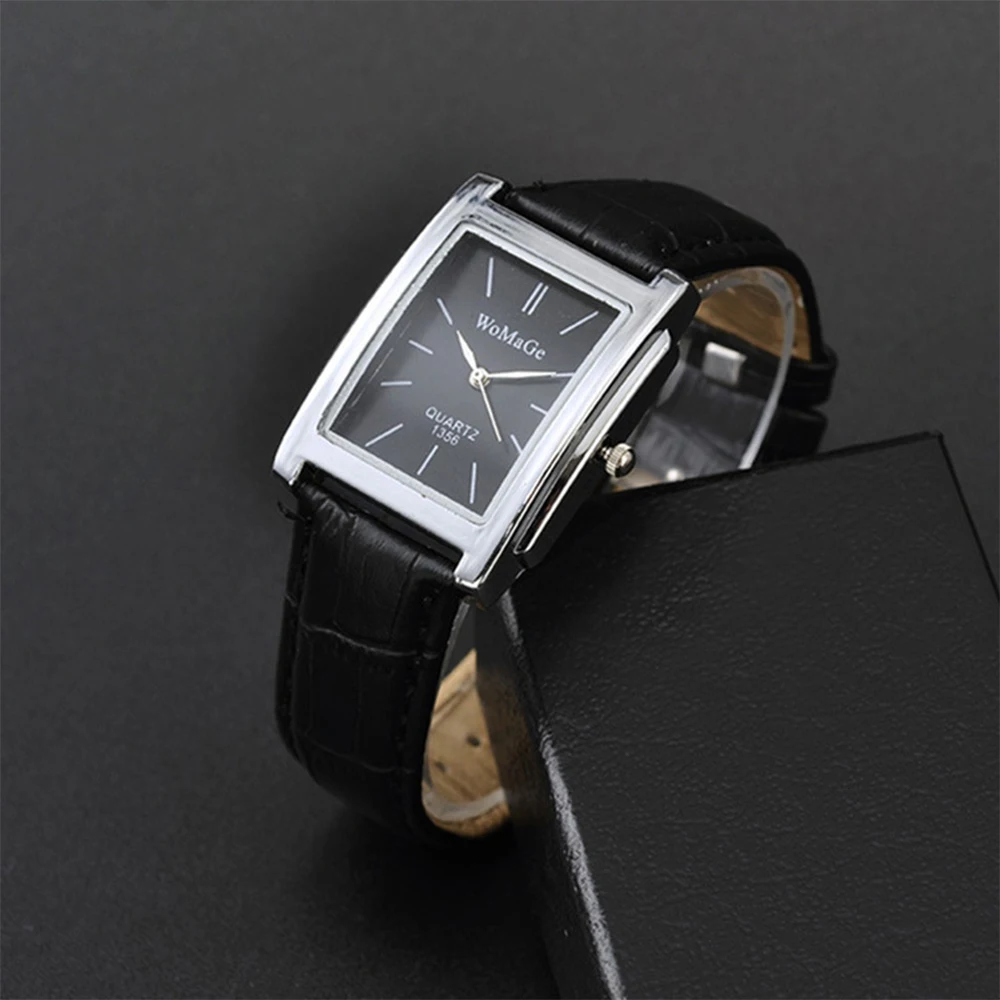 Men Square Watch Black White Case Leather Watch Band Woman Men Watches 2024 Top Brand Luxury Quartz Clock Montre Homme Vintage