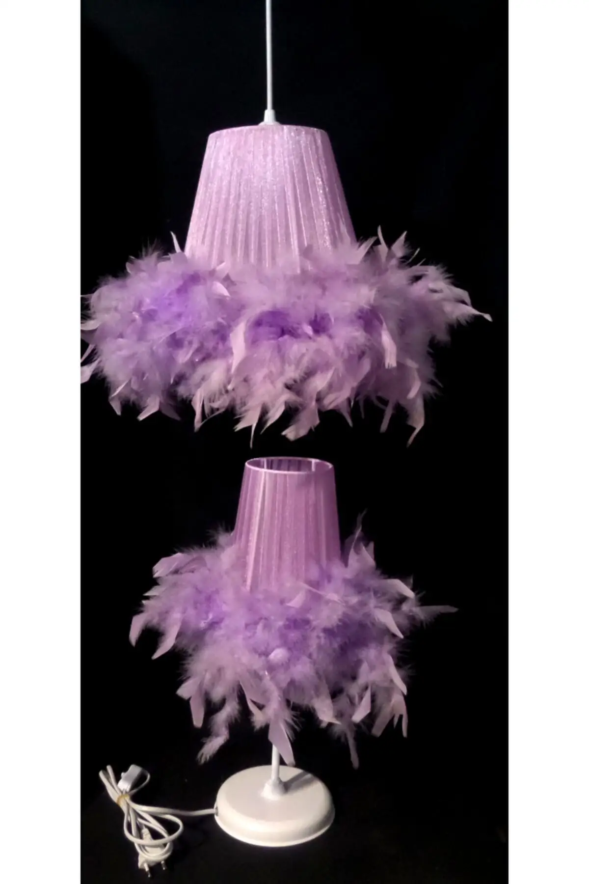 

DOLBOVI children's room lilac furry chandelier lampshade set with white Metal legs