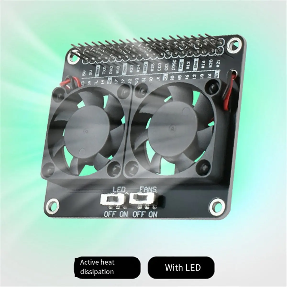 A85P For Raspberry Pi 4B Dual Cooling Fan Shield with Heat Sink for Raspberry Pi 5B/4B/Zero with Green LED RPI Radiator