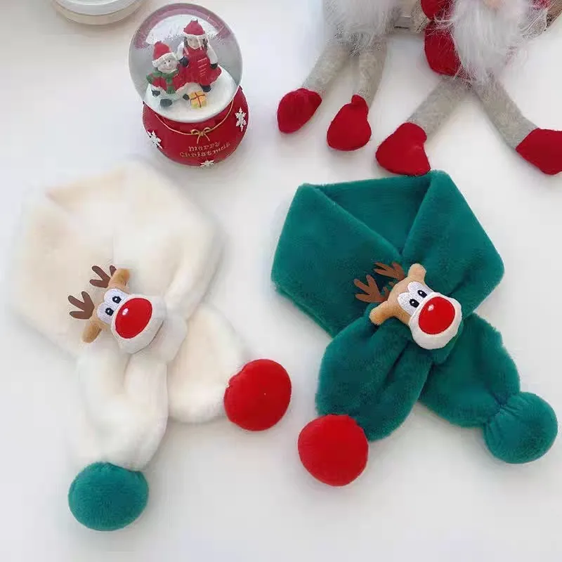 Plush animal scarf with cute fur ball deer design soft and warm accessory for Children for winter outdoor and Christmas gift use