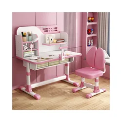 Wood Height Adjustable Student Writing Desk Set Ergonomic Wooden Kids Study Table and Chair for Children