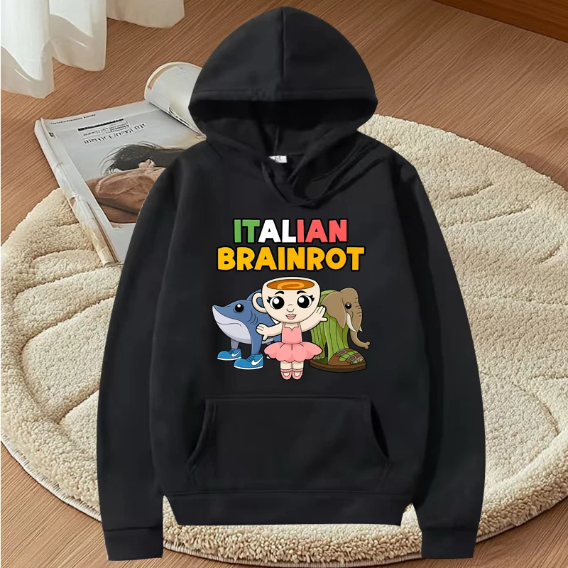 

Italian Brainrot Characters Poster hoodie men women vintage Long sleeve fashion funny y2k print Graphics oversized hoodie unisex
