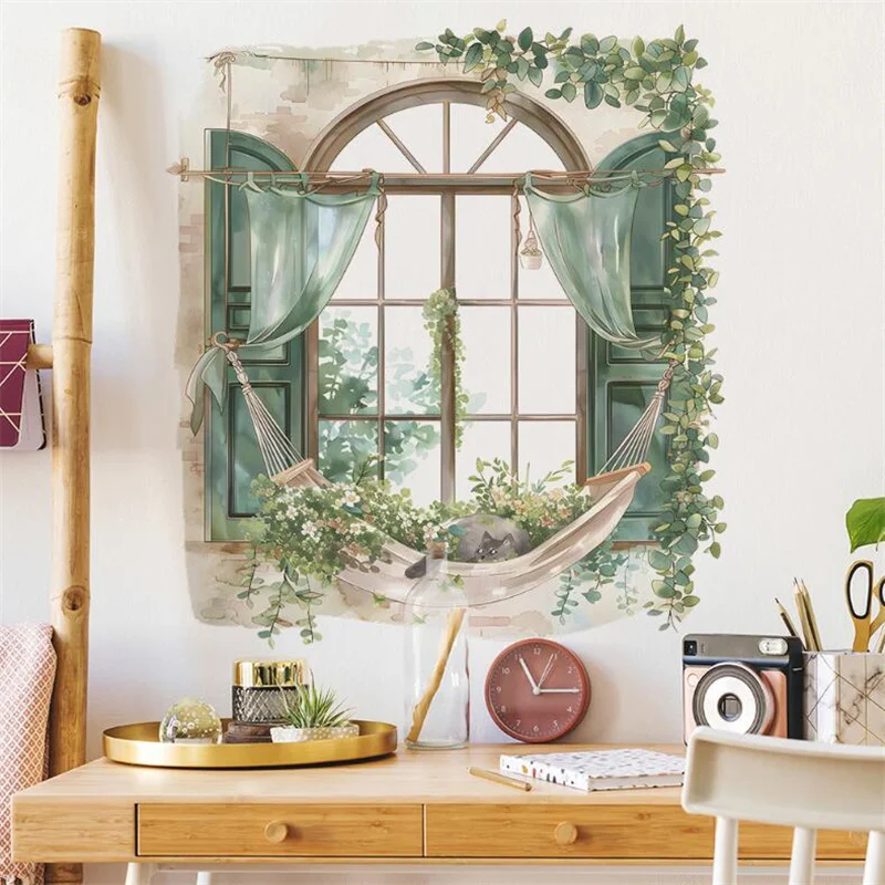 Fake Window Green Plant Wall Sticker Living Room Wall Corridor Entrance Home Decoration Wall Art Self-adhesive Waterproof
