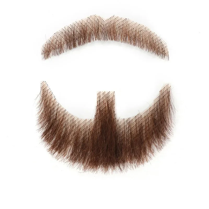 New!For Makeup Cosplay Human Hair Full Hand Tied Facial Hair Black False Beards Lace Invisible Fake Face Mustache Party Movie