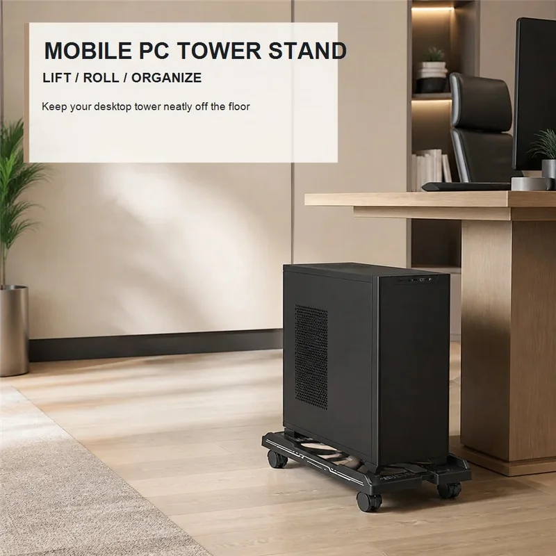 2 Adjustable CPU Stand with Wheels PC Tower Holder Cart Mobile Computer Bracket Rolling Caster Stand for Desk and Floor Use