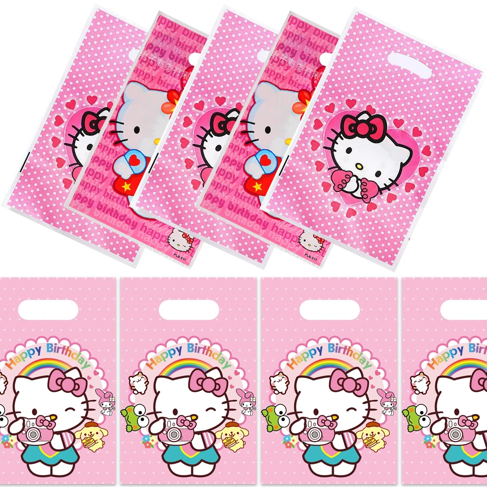 10pcs/lot Hello Kitty Theme Kids Girls Favors Happy Birthday Party Candy Surprise Plastic Decorations Gifts Goodie Loot Bag