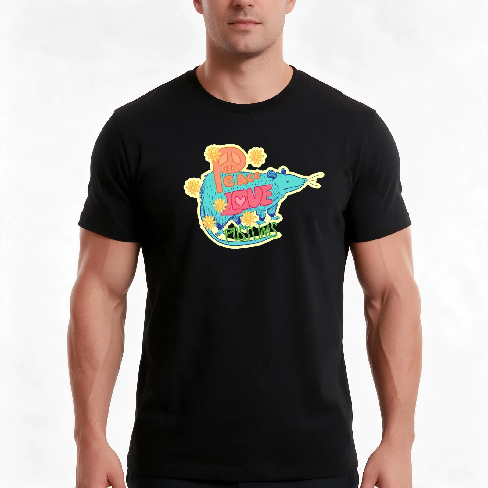Peace, Love, Possums T-Shirt, Summer Casual Cotton Tee, Oversized Streetwear Tops, Vintage Graphic Print, Loose Fit Short Sleeve