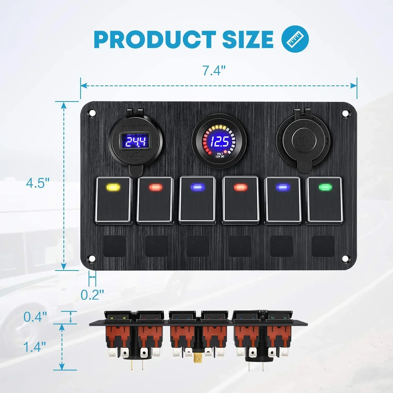 

New 12V Waterproof Aluminum 6 Gang Marine Boat Rocker Switch Panel Led Switch Panel For Car Truck Marine Boat With QC3.0 USB Cha