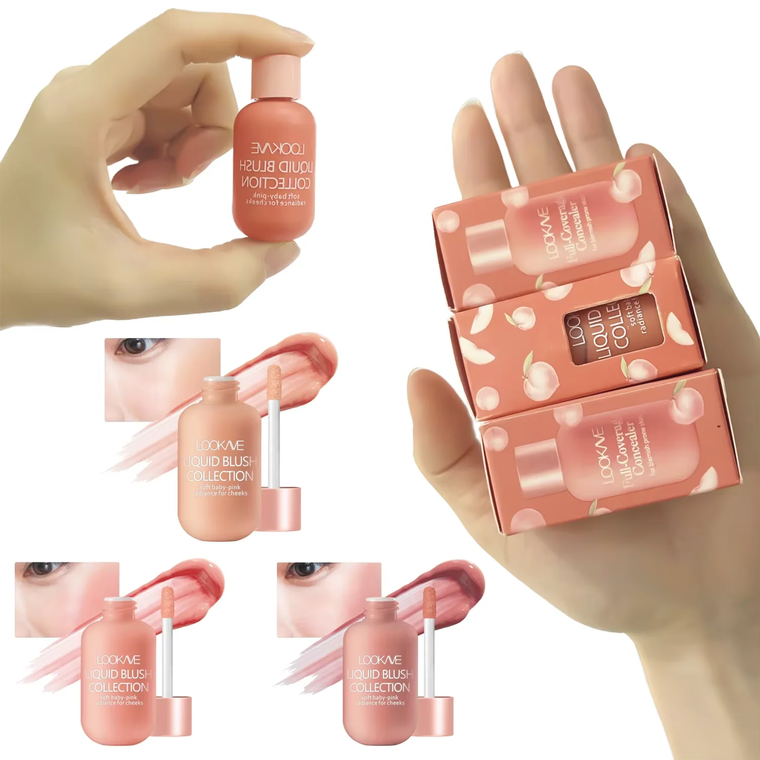 Fard líquido em pó de 3 cores, alto contorno, à prova d'água, hidratante, creme de blush em pó de longa duração, cosméticos faciais