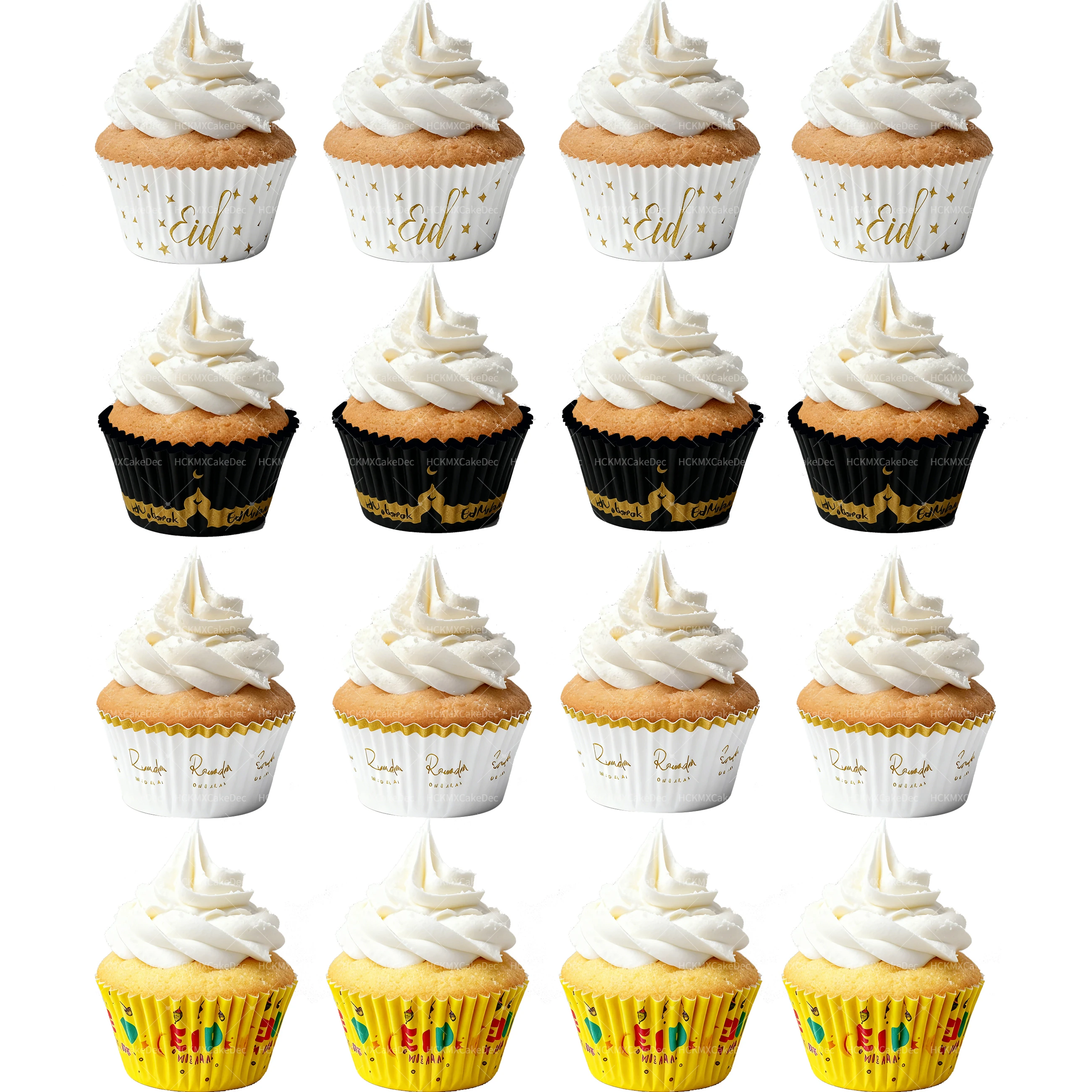 100 stücke Eid Mubarak Cupcake Pappbecher Ramadan Mubarak Kuchen Wrapper Backblech Party Liefert Ramadan Dekoration