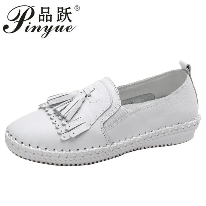 

Genuine leather brand design tassel small white shoes women crystal studs loafers handmade knitting Casual sports shoes 35 40