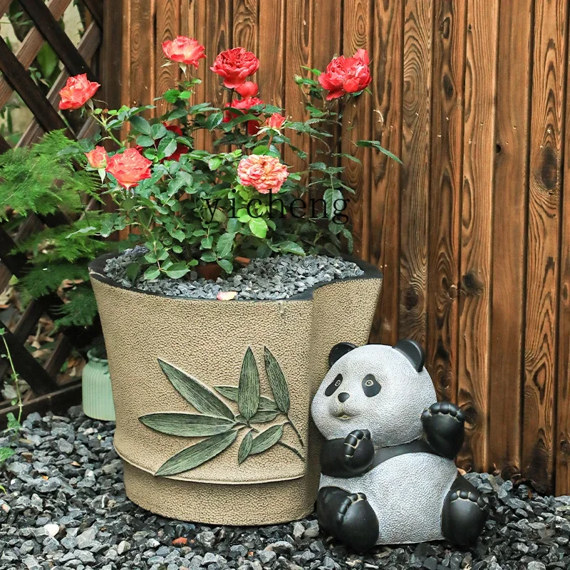 L7-15 courtyard flower pot ornament Chinese style yard garden terrace cute giant panda decorative bonsai