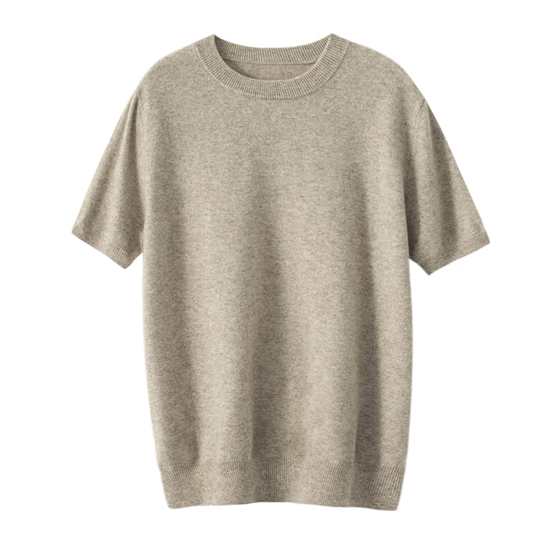 100% Pure Cashmere Sweater Short Sleeve Men's Round Neck Knit Pullover Spring and Summer New Basic Tank Top T-shirt