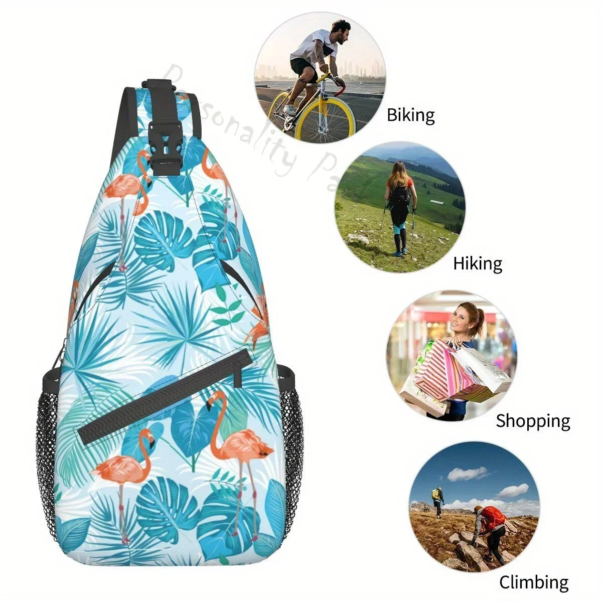 Mochila cruzada de ramas azules y flamencos para hombres y mujeres, bolso de hombro para el pecho, mochila de día, bolsos de viaje para senderismo