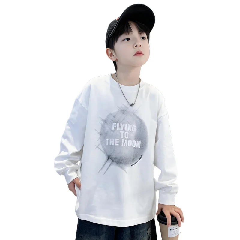 

Boys Spring Autumn T-shirt Children Black White Cotton Pullover Teenager Tops Long Sleeve Tshirt Clothes For Teens 5 7 9 11 14Y