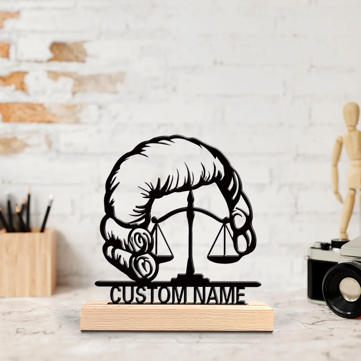 1pc Lawyer Judge Personalized Letter Tin Statue Metal Ornament Art Figurine With Wood Base Iron Sculpture For Kids Gifts