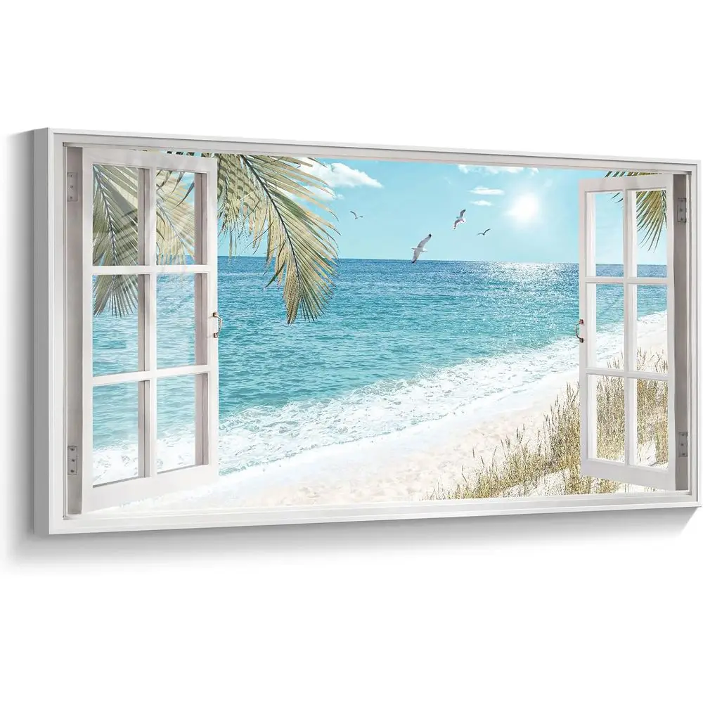 

Beach Wall Art for Living Room, Large Tropical Landscape Canvas Print, Blue Ocean Relaxing Summer Seascape Horizontal Picture Ar