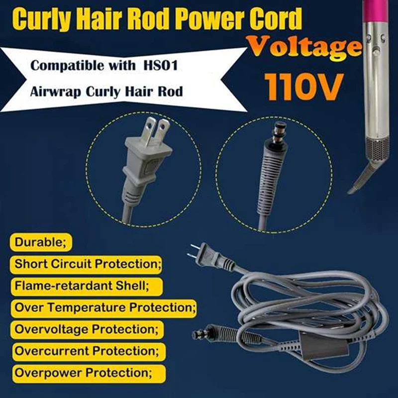 Cabo de ferro de ondulação de substituição para dyson hs01/hs05 airwrap modelador de cabelo haste cabo de alimentação cabo carregador ac plugue americano