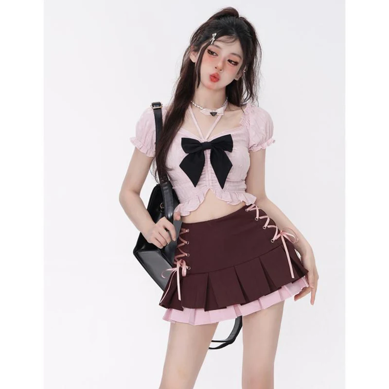 White Lace Mini Skirt for Women Girl Kawaii Short Skirt Summer Korean Fashion Lolita Clothing Fairy Y2K High Waist Denim Skirts