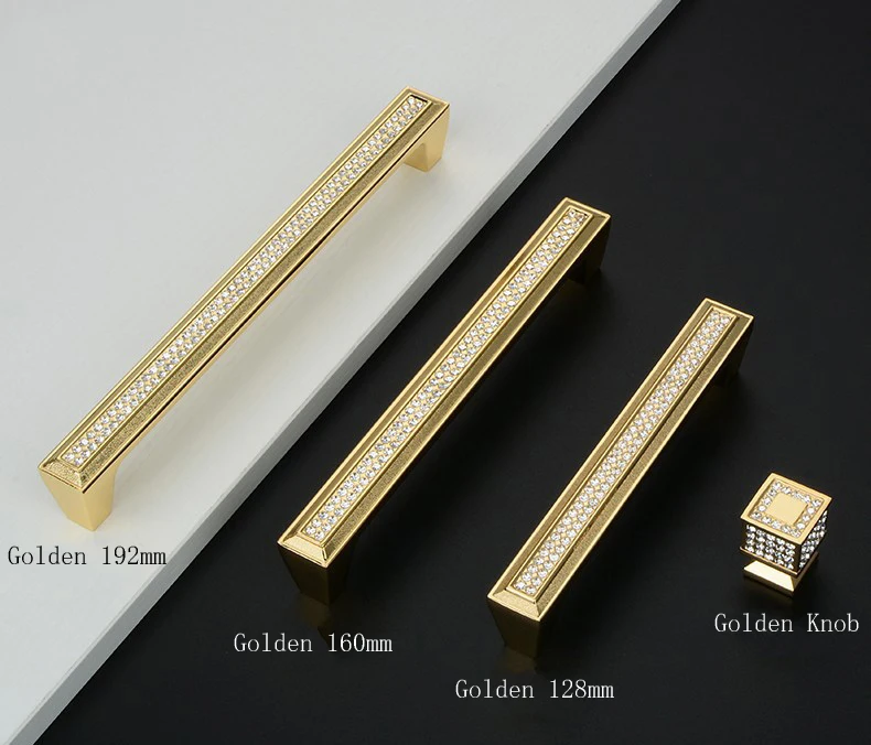 Luxury Crystal Glass Diamond Knob Furniture Golden Handle For Wardrobe Drawer Knob Kitchen Cabinets Cupboard Dresser Door Pulls