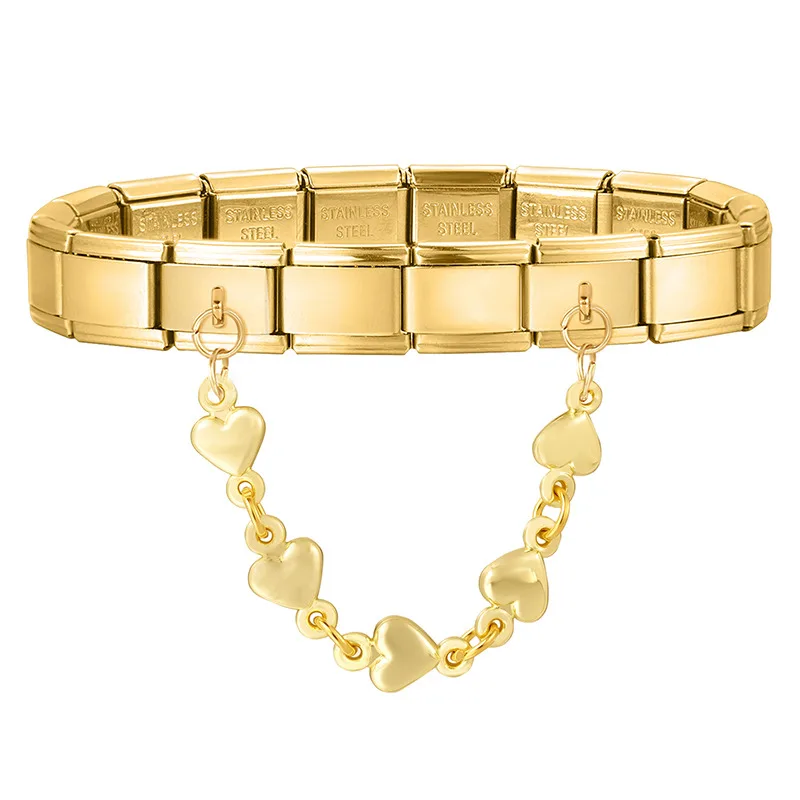 

Gold Color Star Heart Sun Bow Knot Geometric Chain Tassel Italian Charm Links Fit 9mm Bracelet Stainless Steel Women DIY Making