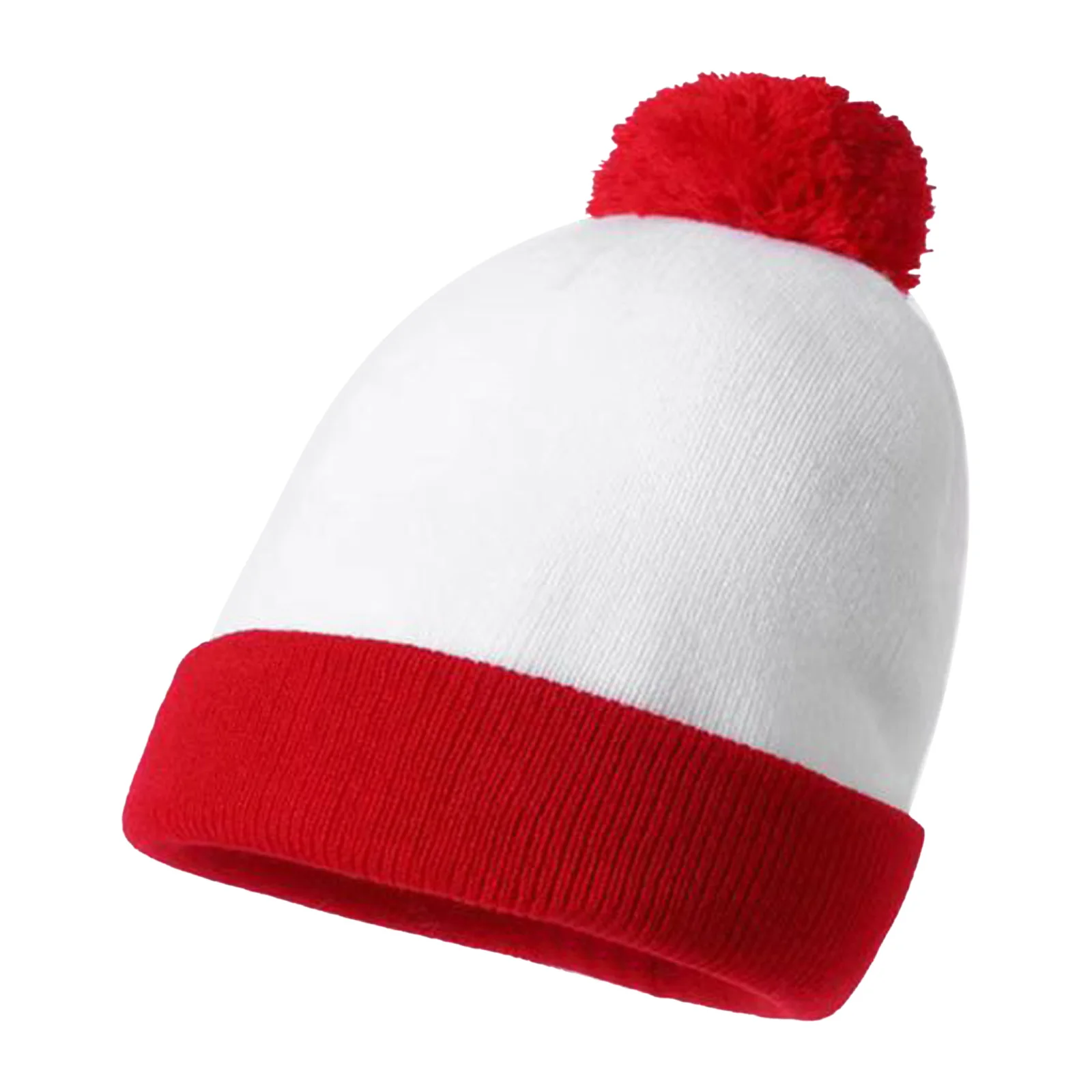 

1Pc Red Color Hats Costume with Pom Pom Beanie Hat Christmas Cuff Knit Hat for New Year Party Headwear for Adults Unisex