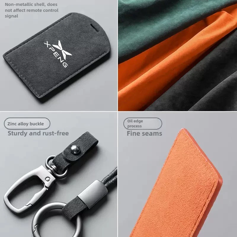 Suede Leather Car NFC Card Key Cover Fob Case Protector Holder Shell Auto Keychain For XPENG Xiaopeng P7 P7i G3 G6 G9 N5 P5 Auto