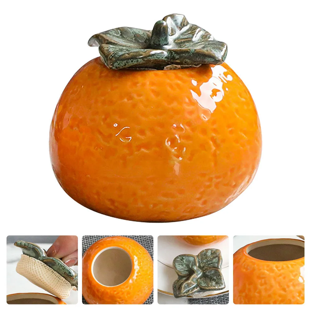 

Ceramic Orange Ornaments Storage Container Fruits Jars with Lids Oranges Decor Canisters for Kitchen Props Shape