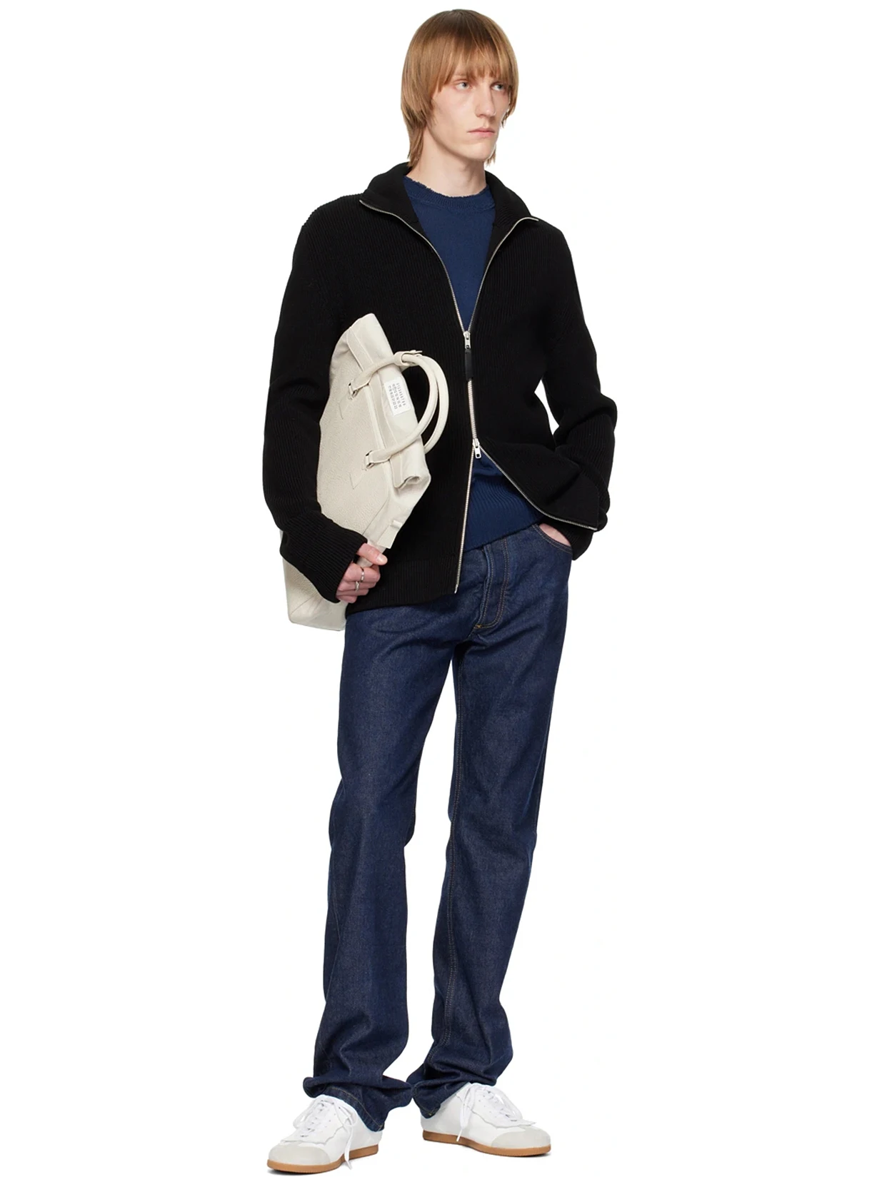 MM Style 21AW Four Corner Stitching High Collar Zipper Wool Cardigan Coat Men's and Women's Versatile Knitted Sweater