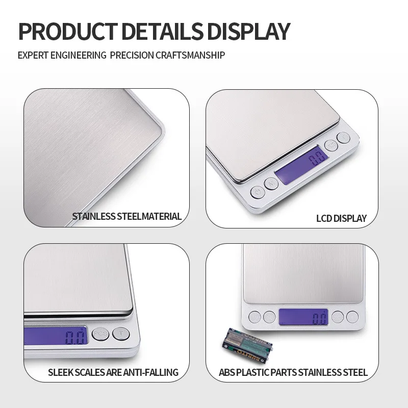 3 kg digitale Küchenwaage – 0,1 g präzise wiederaufladbare Lebensmittelwaage – Edelstahl-Wiegerät zur Koch- und Portionskontrolle