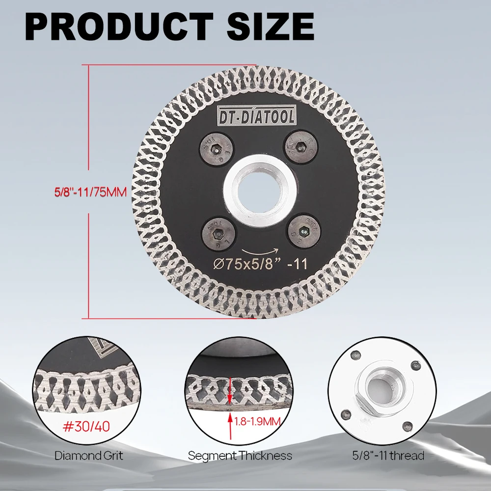 DT-DIATOOL 2 Chiếc 75MM Ép Nóng Mini Lưới Turbo Viền Kim Cương Lưỡi Dao Với M14 Bích Đĩa Cắt Đá Mài cứng Đính Đá