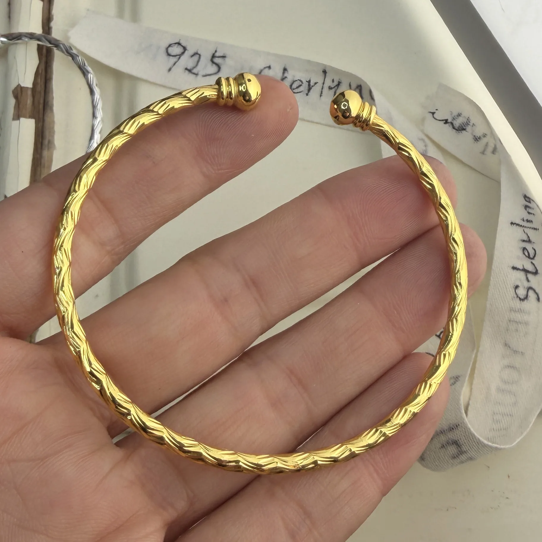 100% Solid 925 Sterling Silver Retro Bracelet for Women Geometric  Handmade Gold Shinning Bracelet Birthday Gift