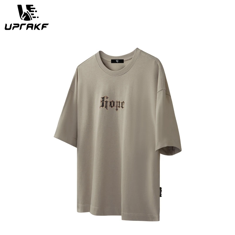 UPRAKF Streetwear Men T Shirt Hope Paisley Cross Print Oversize Summer Hip Hop Cotton Y2K Tops Drop Shoulder Short Sleeve Tees