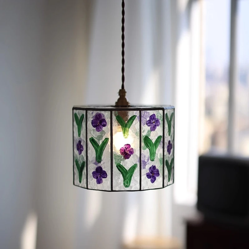 

Japanese Retro Hand-painted Glass Lampshade Pendant Lights LED Restaurant Bedside Entrance Balcony Cafe Atmosphere Hanging Lamps