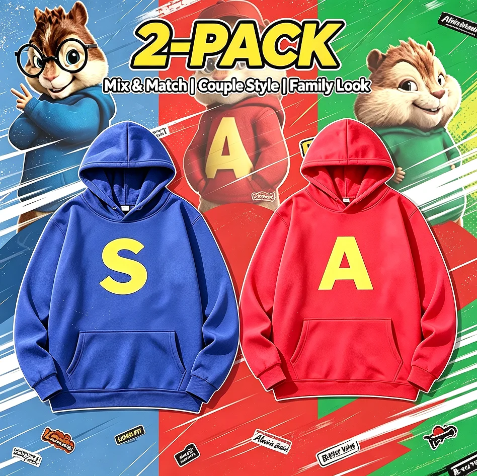 Alvin and the Chipmunks - Sheekquell Hoodie Set of 2 Pieces for Collecting Best Friends Hoodie Option Sweatshirt Men and women