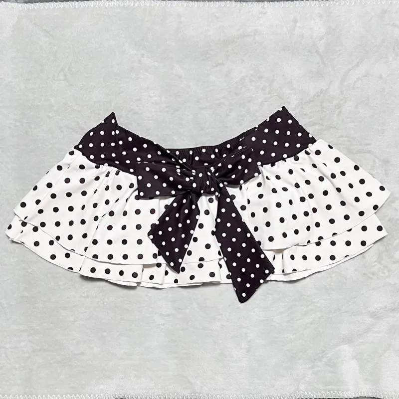 Американский стиль INS, новый милый купальник, летняя мода, сексуальный топ с воротником-халтер в горошек и галстуком-бабочкой, пляжная юбка Y2k, комплекты из трех предметов, 2025 г.